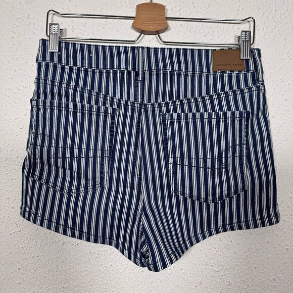 American Eagle Ne(x)t Level Stretch Hi Rise Shortie Striped Denim Shorts size 10 - Picture 3 of 5